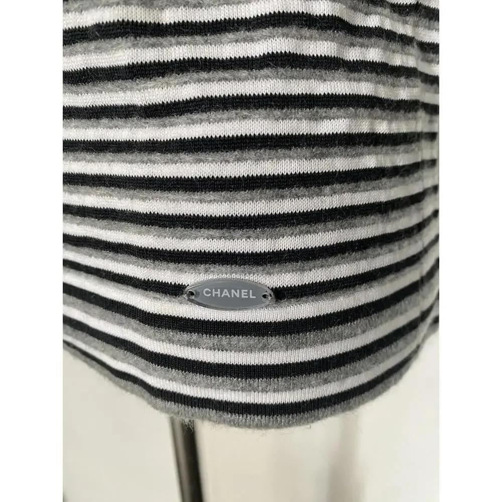 Vintage 2007 CHANEL 07P Stripe Knit Top Sweater FR-38 3/4 Sleeve